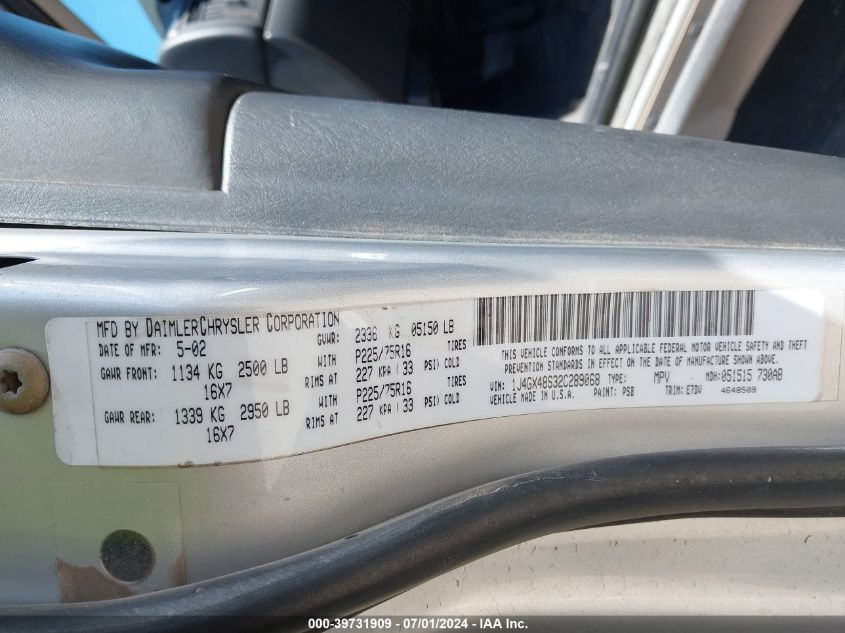 2002 Jeep Grand Cherokee Laredo VIN: 1J4GX48S32C289068 Lot: 39731909