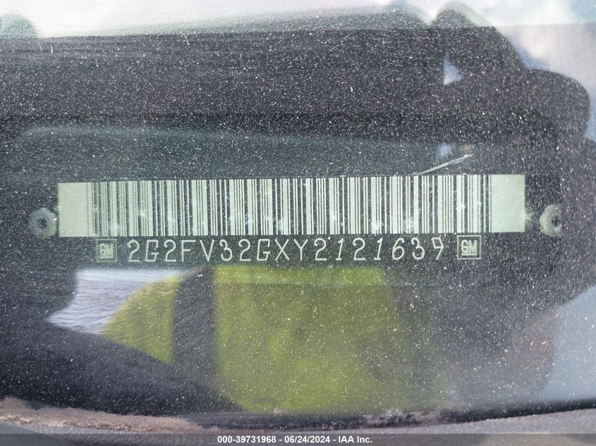 2000 Pontiac Firebird Trans Am VIN: 2G2FV32GXY2121639 Lot: 39731968