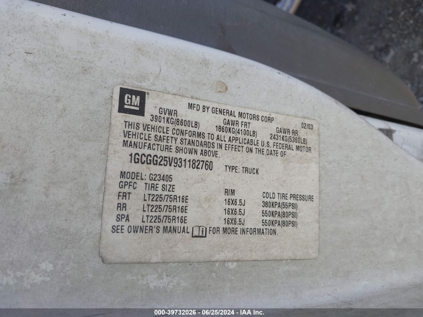 2005 Chevrolet Express VIN: 1GCGG25V151233106 Lot: 39732026