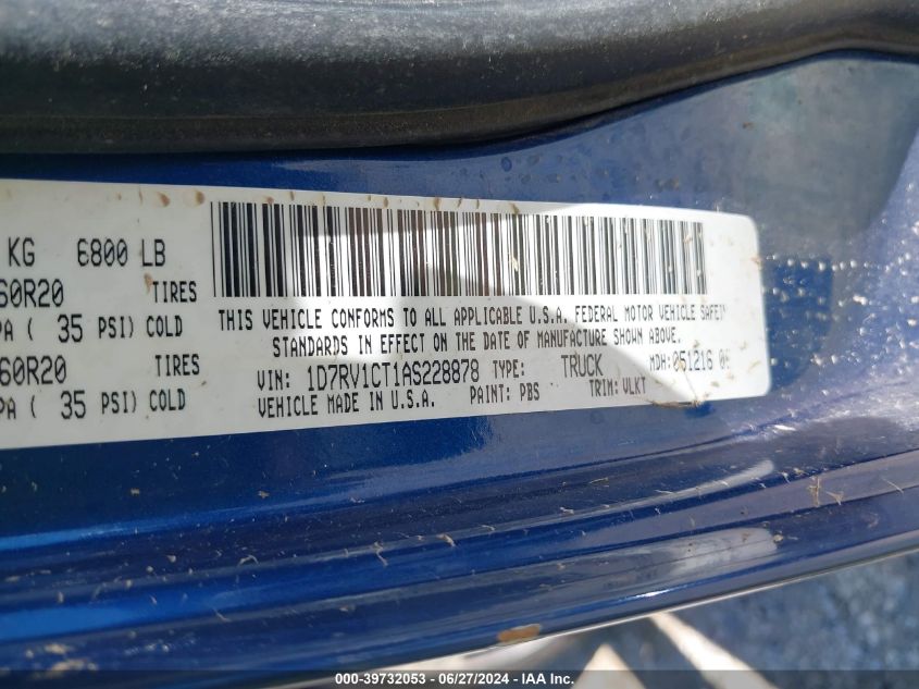 2010 Dodge Ram 1500 Laramie VIN: 1D7RV1CT1AS228878 Lot: 39732053