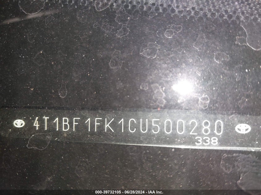 2012 Toyota Camry Xle VIN: 4T1BF1FK1CU500280 Lot: 39732105