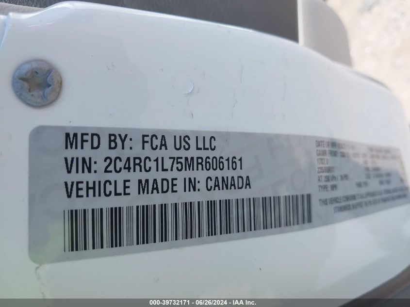 2021 Chrysler Pacifica Hybrid Touring L VIN: 2C4RC1L75MR606161 Lot: 39732171