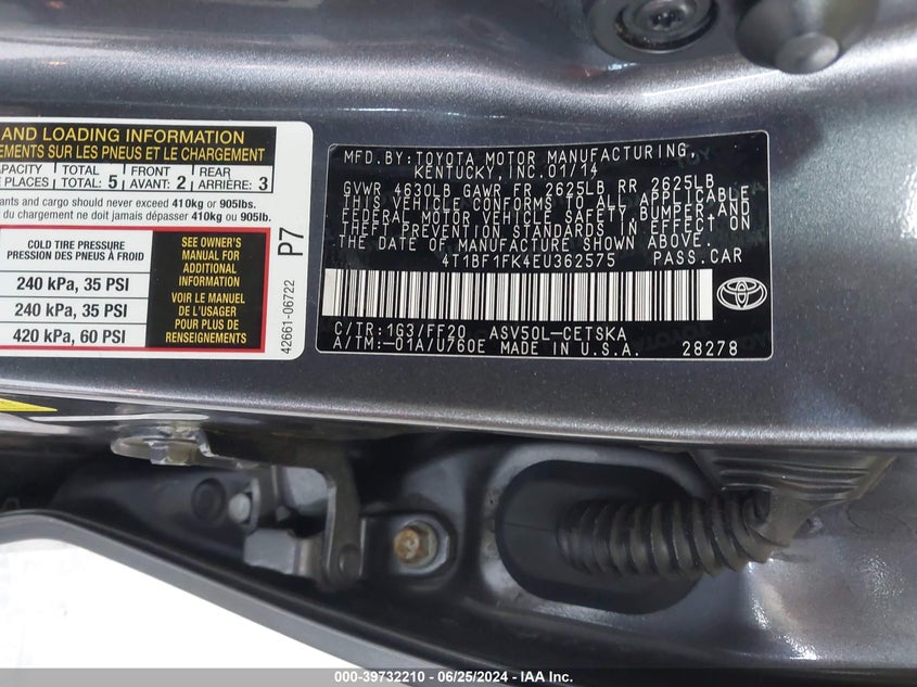 2014 Toyota Camry Se VIN: 4T1BF1FK4EU362575 Lot: 39732210