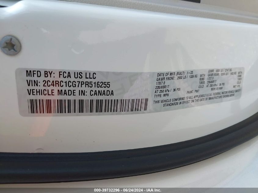 2023 Chrysler Voyager Lx VIN: 2C4RC1CG7PR516255 Lot: 39732296