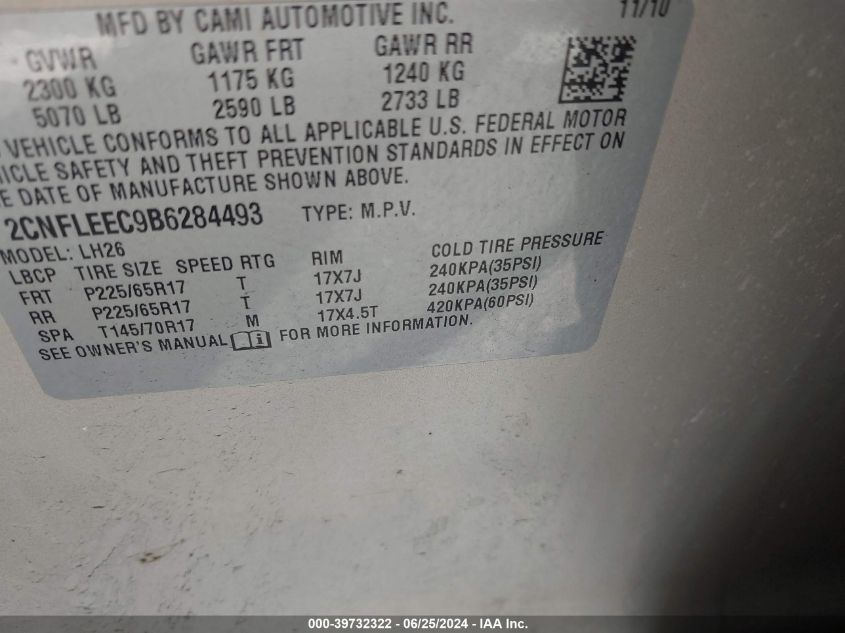 2CNFLEEC9B6284493 2011 Chevrolet Equinox 1Lt