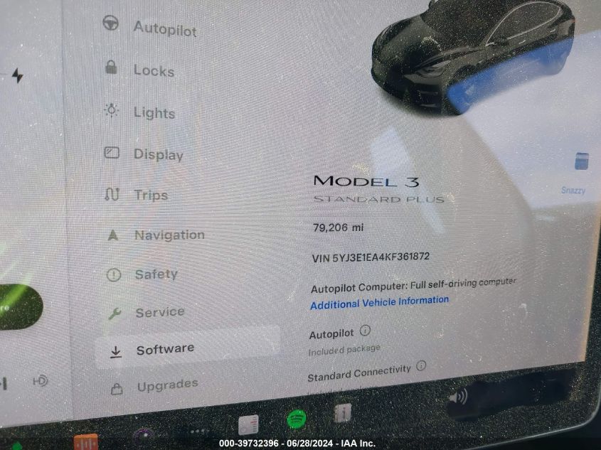 2019 Tesla Model 3 Long Range/Mid Range/Standard Range/Standard Range Plus VIN: 5YJ3E1EA4KF361872 Lot: 39732396