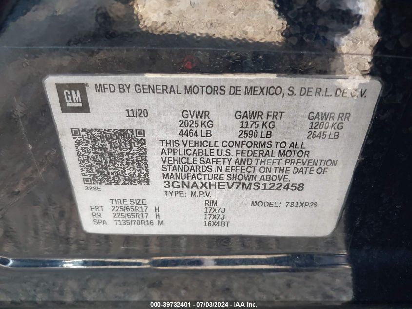 2021 CHEVROLET EQUINOX LS - 3GNAXHEV7MS122458