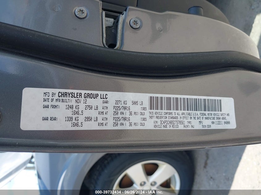 2013 Dodge Journey American Value Pkg VIN: 3C4PDCAB5DT578561 Lot: 39732434