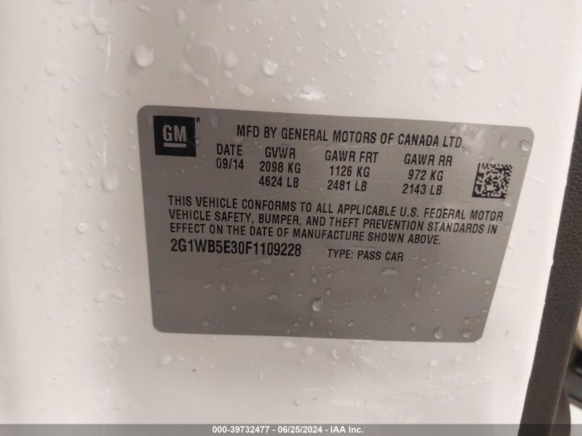 2015 Chevrolet Impala Limited Lt VIN: 2G1WB5E30F1109228 Lot: 39732477