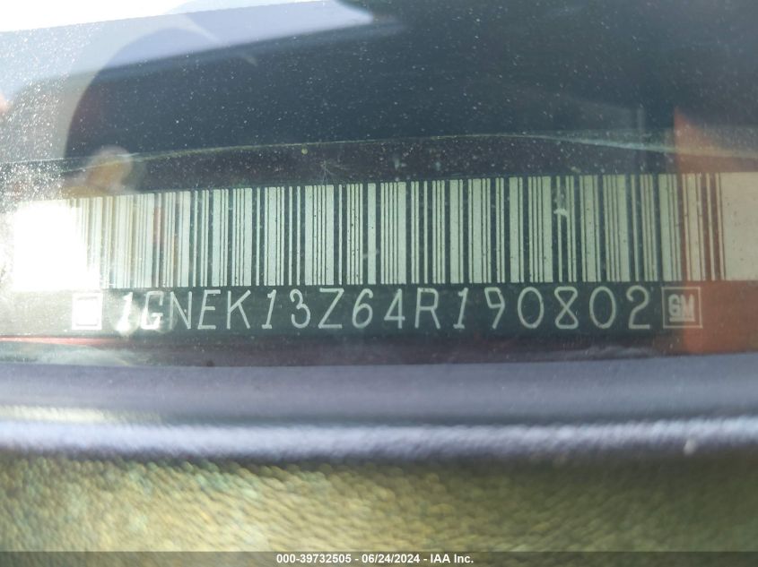 2004 Chevrolet Tahoe Lt VIN: 1GNEK13Z64R190802 Lot: 39732505