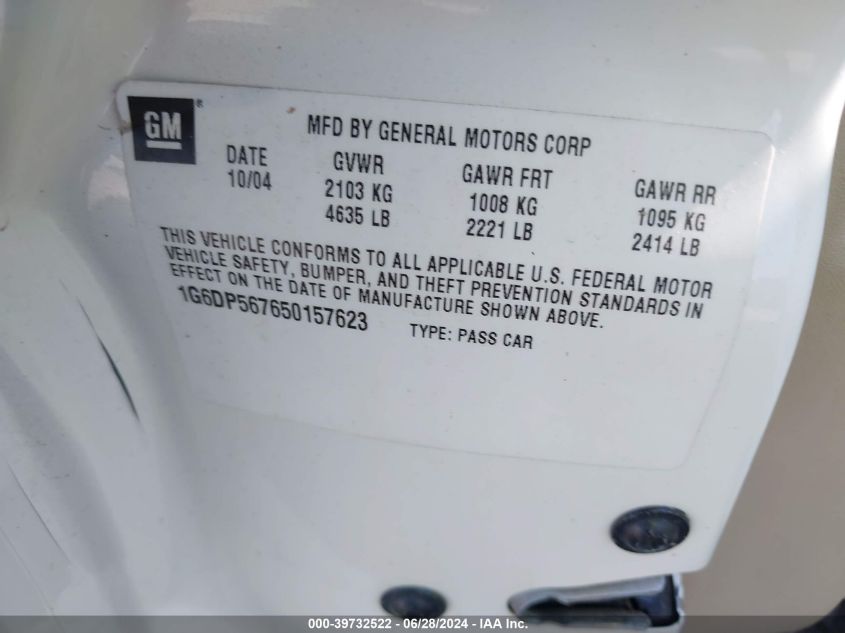2005 Cadillac Cts Hi Feature V6 VIN: 1G6DP567650157623 Lot: 39732522