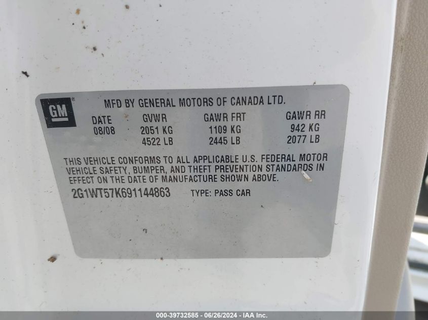2009 Chevrolet Impala 1Lt VIN: 2G1WT57K691144863 Lot: 39732585