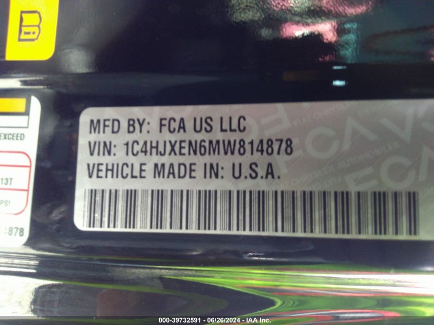 2021 Jeep Wrangler Unlimited Sahara VIN: 1C4HJXEN6MW814878 Lot: 39732591