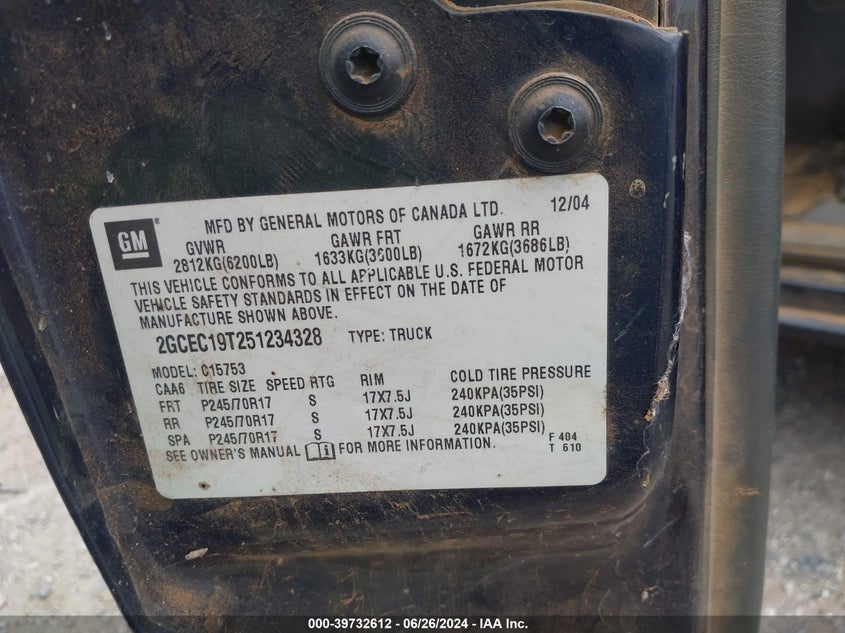 2005 Chevrolet Silverado 1500 Ls VIN: 2GCEC19T251234328 Lot: 39732612