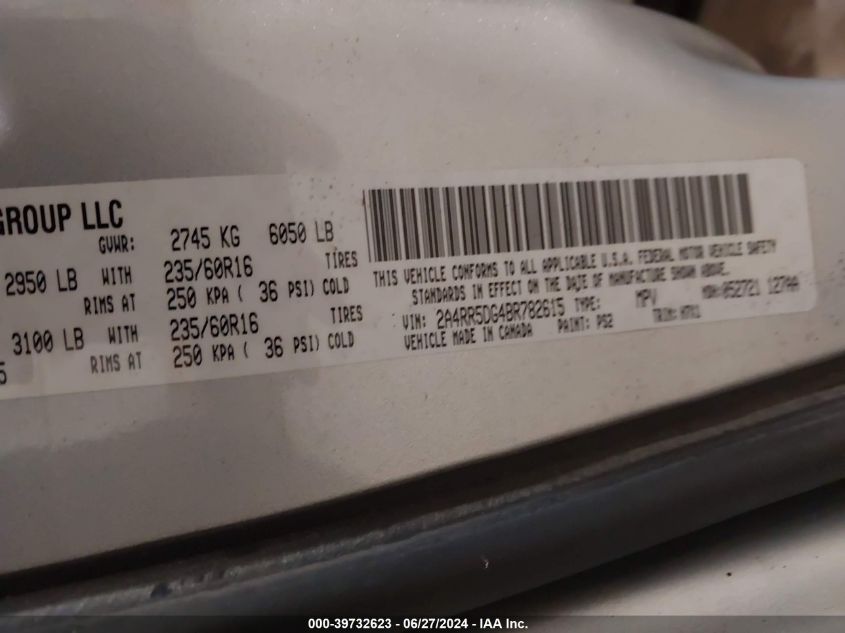 2011 Chrysler Town & Country Touring VIN: 2A4RR5DG4BR782615 Lot: 39732623