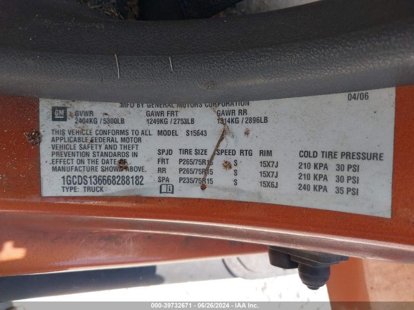 2006 Chevrolet Colorado Lt VIN: 1GCDS136668288182 Lot: 39732671