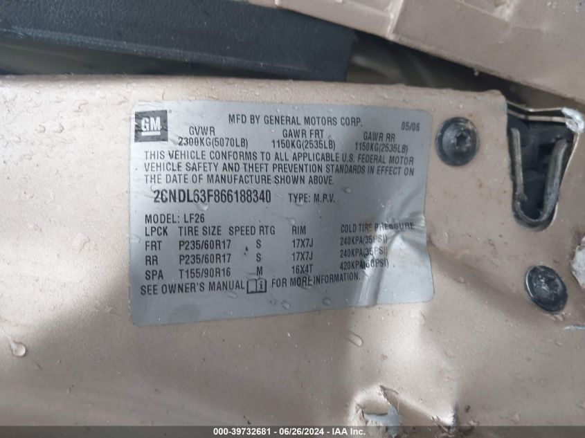 2CNDL63F866188340 2006 Chevrolet Equinox Lt