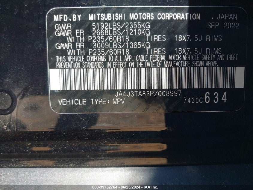 2023 Mitsubishi Outlander Es 2.5 2Wd VIN: JA4J3TA83PZ008997 Lot: 39732764