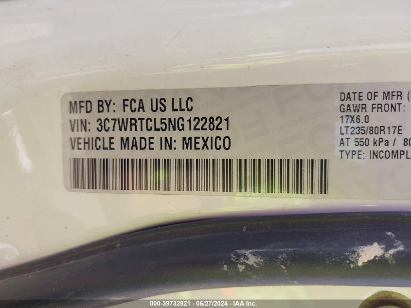2022 Ram 3500 VIN: 3C7WRTCL5NG122821 Lot: 39732821
