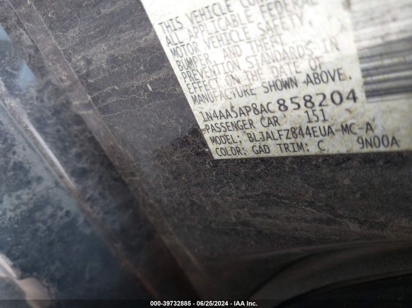 2010 Nissan Maxima 3.5 Sv VIN: 1N4AA5AP8AC858204 Lot: 39732885