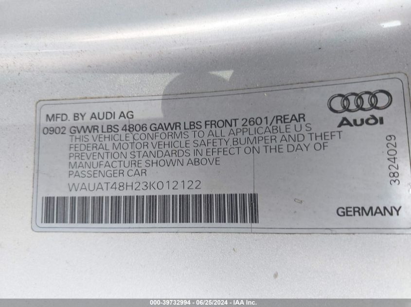 WAUAT48H23K012122 | 2003 AUDI A4