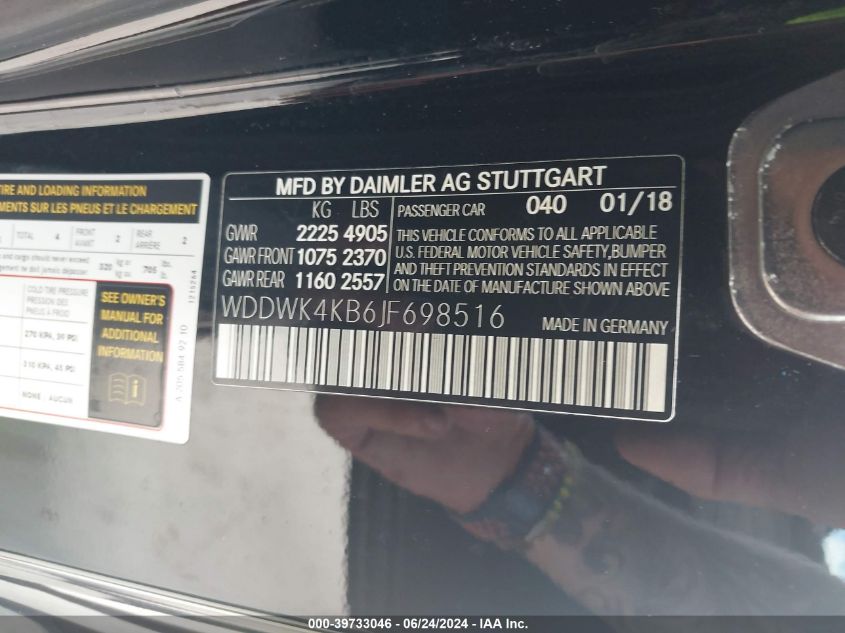 2018 Mercedes-Benz C 300 4Matic VIN: WDDWK4KB6JF698516 Lot: 39733046