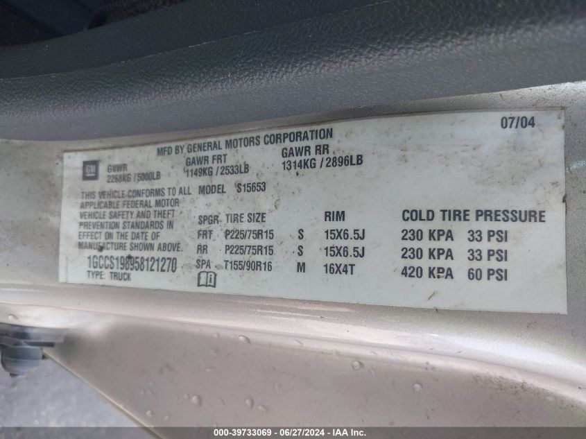 2005 Chevrolet Colorado Ls VIN: 1GCCS198958121270 Lot: 39733069