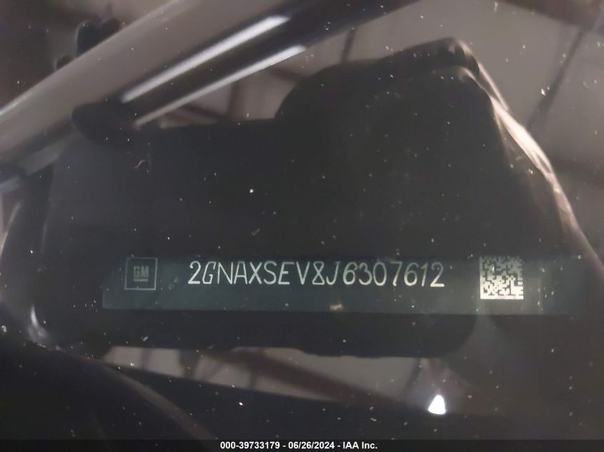 2018 Chevrolet Equinox Lt VIN: 2GNAXSEV8J6307612 Lot: 39733179