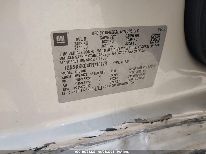 2015 CHEVROLET SUBURBAN 1500 LTZ - 1GNSKKKC4FR710178