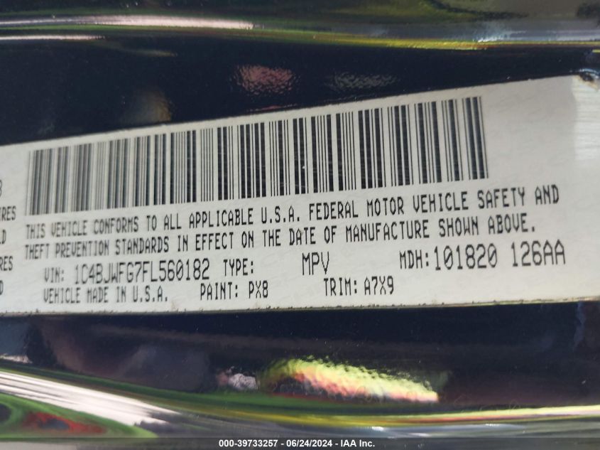 2015 Jeep Wrangler Unlimited Rubicon VIN: 1C4BJWFG7FL560182 Lot: 39733257