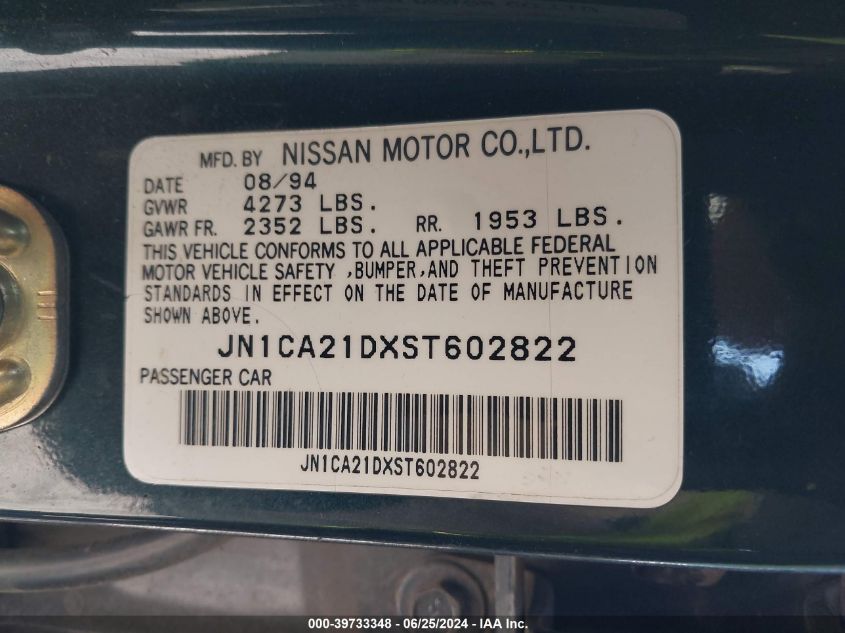 1995 Nissan Maxima Gle/Gxe/Se VIN: JN1CA21DXST602822 Lot: 39733348