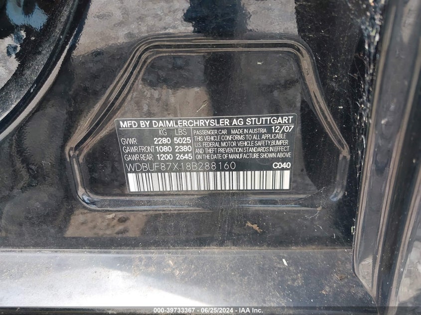 2008 Mercedes-Benz E 350 4Matic VIN: WDBUF87X18B288160 Lot: 39733367