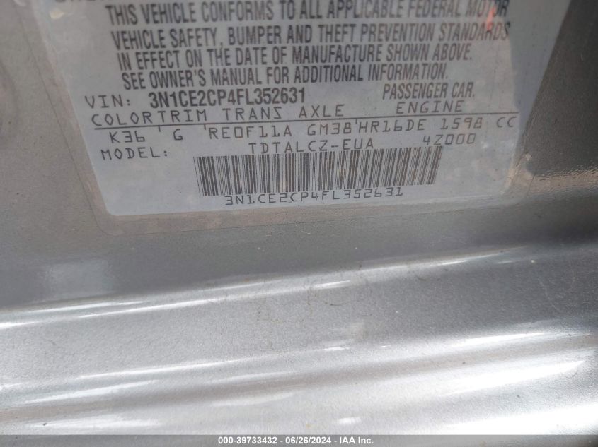 2015 Nissan Versa Note S Plus VIN: 3N1CE2CP4FL352631 Lot: 39733432