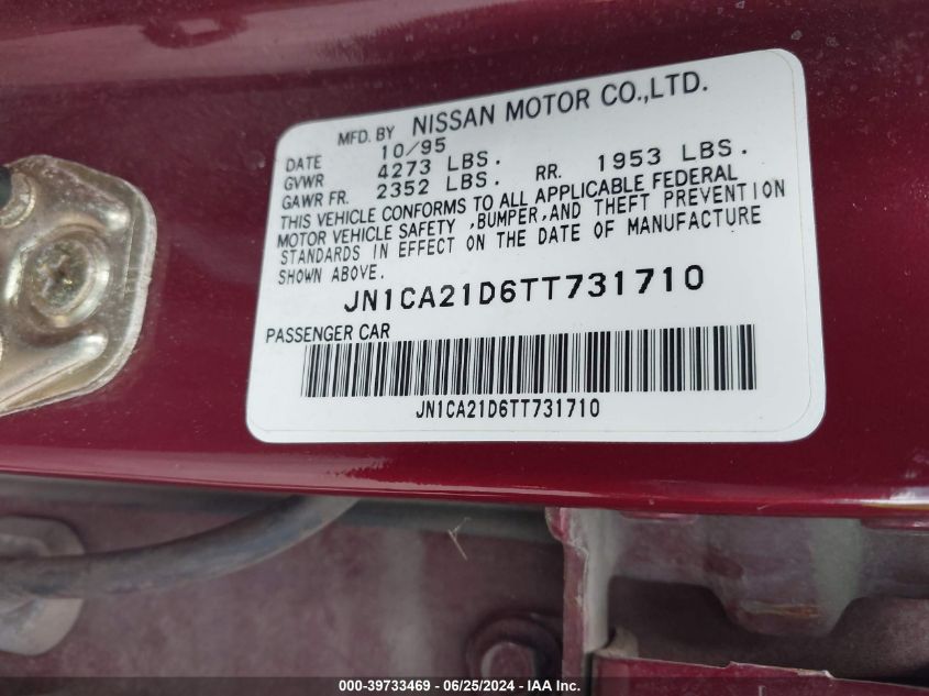 1996 Nissan Maxima Gle/Gxe/Se VIN: JN1CA21D6TT731710 Lot: 39733469