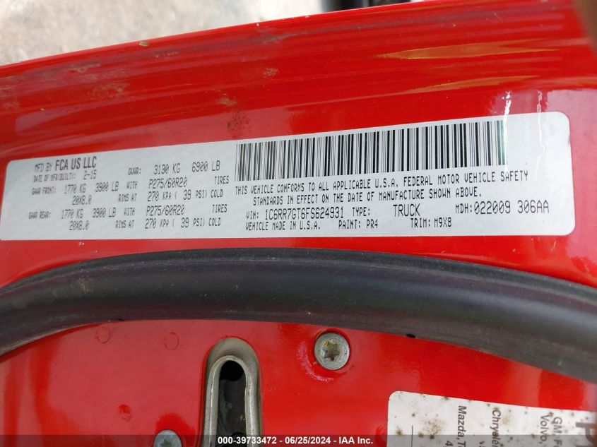 2015 Ram 1500 Big Horn VIN: 1C6RR7GT6FS624931 Lot: 39733472