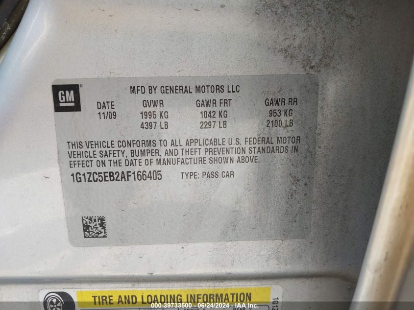 2010 Chevrolet Malibu Lt VIN: 1G1ZC5EB2AF166405 Lot: 39733500