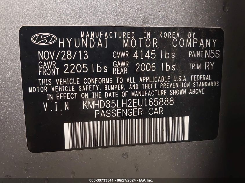 KMHD35LH2EU165888 2014 Hyundai Elantra Gt