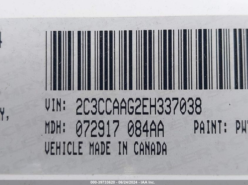 2014 Chrysler 300 VIN: 2C3CCAAG2EH337038 Lot: 39733620
