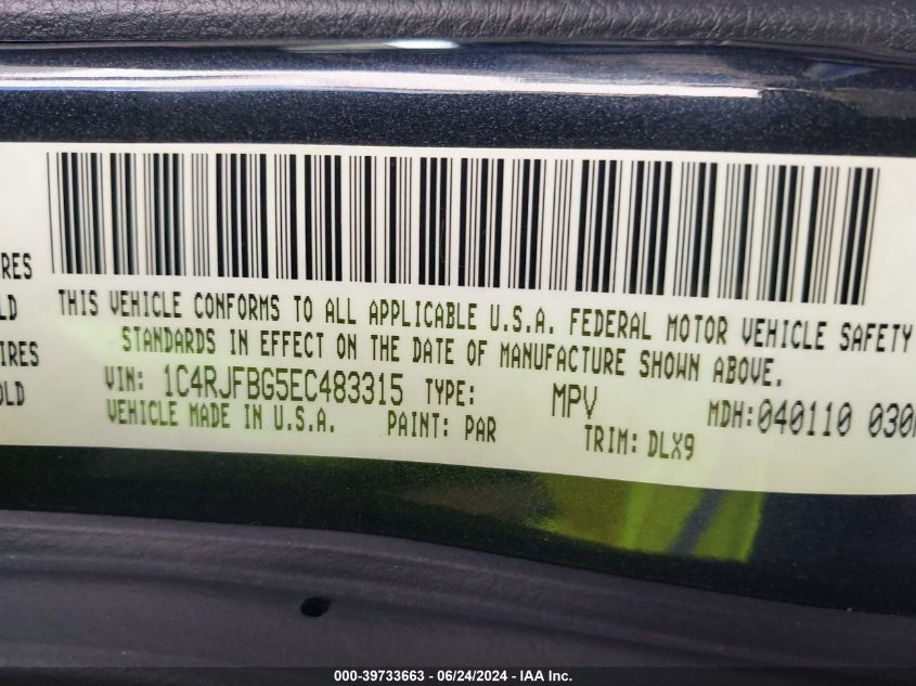 2014 Jeep Grand Cherokee Limited VIN: 1C4RJFBG5EC483315 Lot: 39733663