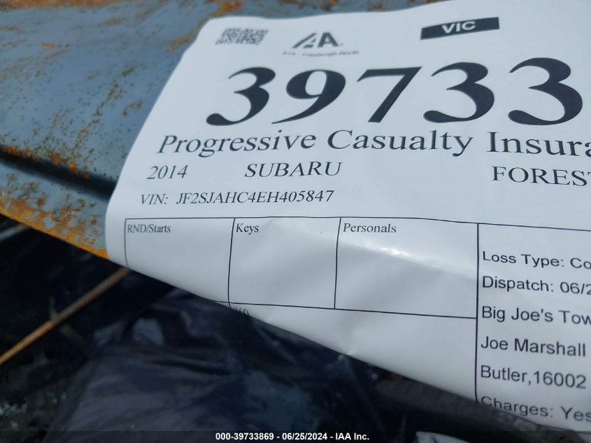 2014 Subaru Forester 2.5I Limited VIN: JF2SJAHC4EH405847 Lot: 39733869