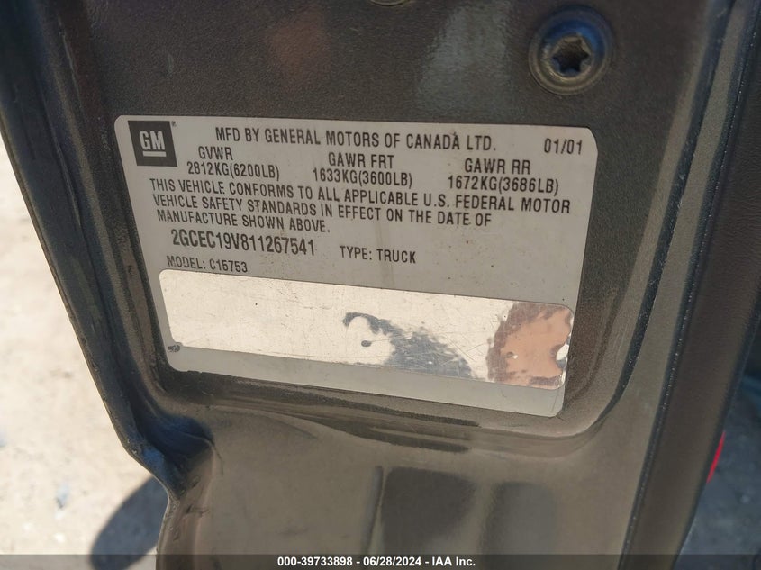 2001 Chevrolet Silverado 1500 Ls VIN: 2GCEC19V811267541 Lot: 39733898