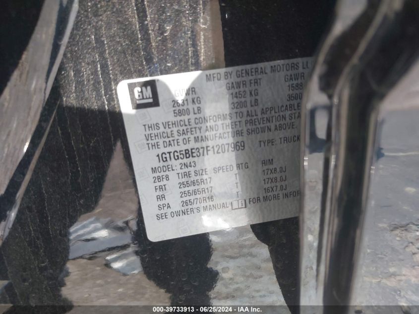 2015 GMC Canyon Sle VIN: 1GTG5BE37F1207969 Lot: 39733913