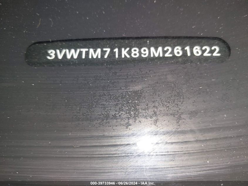 2009 Volkswagen Jetta 2.5L Se VIN: 3VWTM71K89M261622 Lot: 39733946