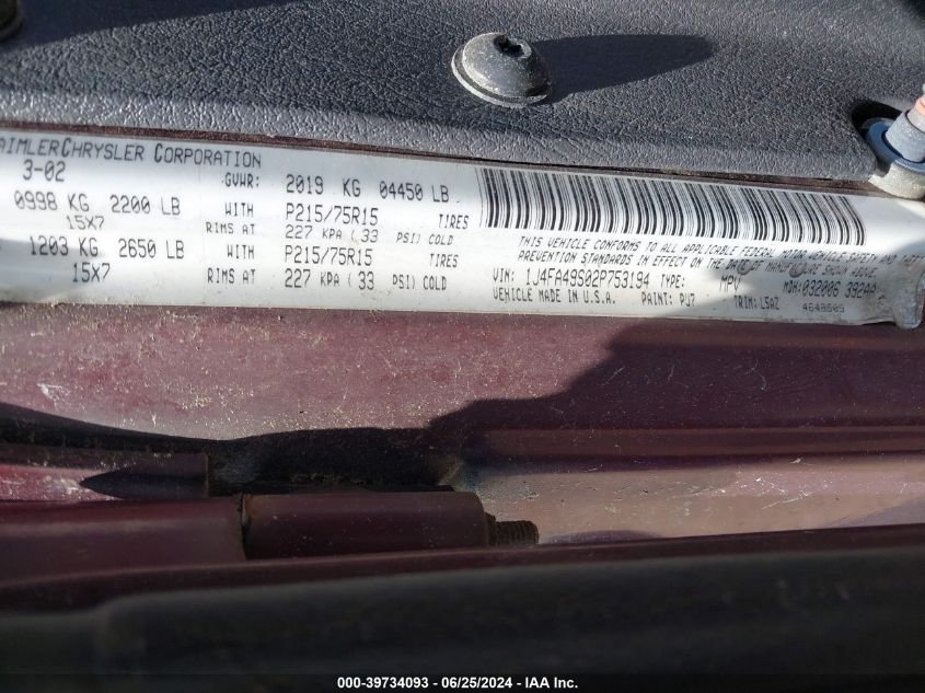 2002 Jeep Wrangler Sport VIN: 1J4FA49S02P753194 Lot: 39734093