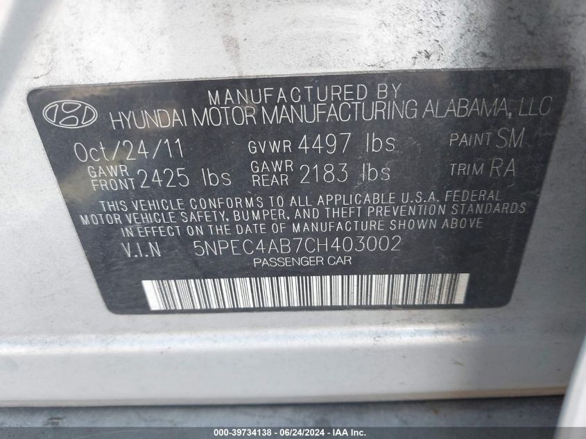 5NPEC4AB7CH403002 2012 Hyundai Sonata Limited 2.0T