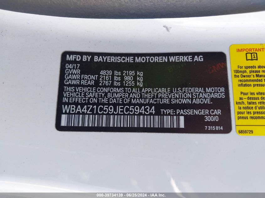 2018 BMW 430I - WBA4Z1C59JEC59434