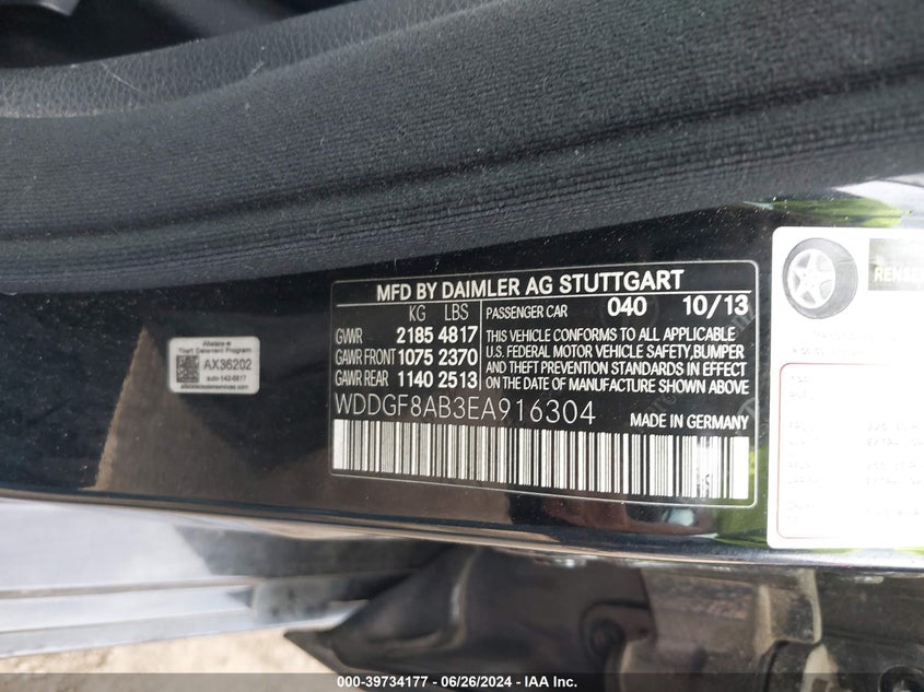 2014 MERCEDES-BENZ C 300 VIN: WDDGF8AB3EA916304
