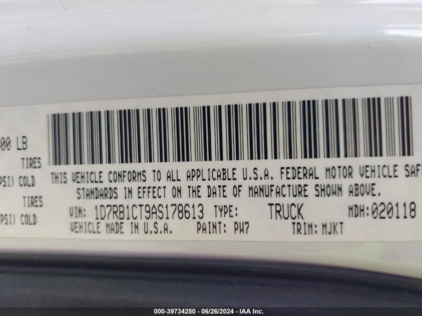 2010 Dodge Ram 1500 Slt/Sport/Trx VIN: 1D7RB1CT9AS178613 Lot: 39734250