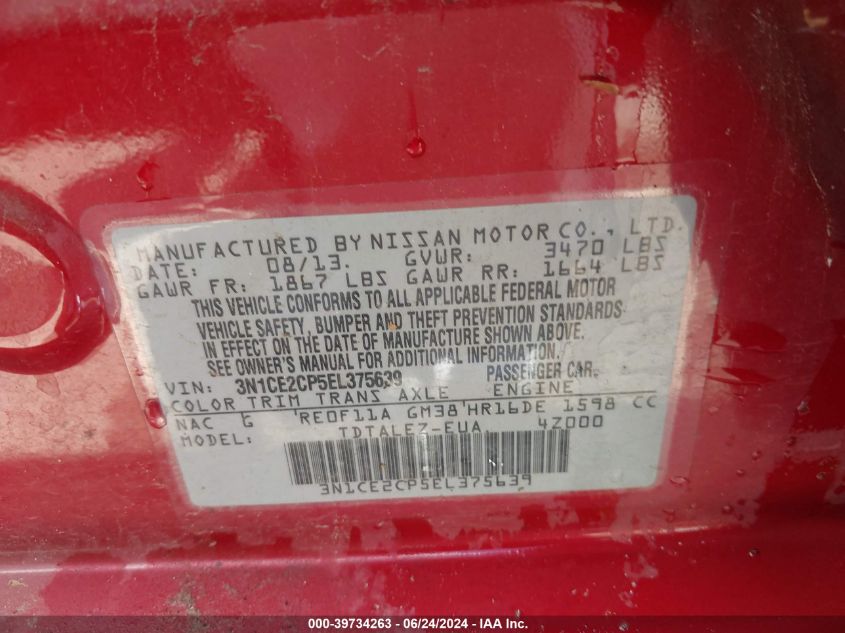 3N1CE2CP5EL375639 2014 Nissan Versa Note Sv