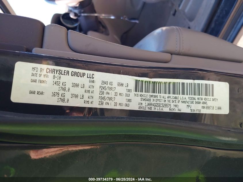 2011 Jeep Grand Cherokee Laredo VIN: 1J4RR4GG5BC529575 Lot: 39734379